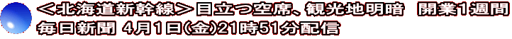＜北海道新幹線＞目立つ空席、観光地明暗　開業１週間 毎日新聞 4月1日(金)21時51分配信