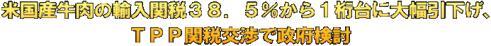 米国産牛肉の輸入関税３８．５％から１桁台に大幅引下げ、 ＴＰＰ関税交渉で政府検討 