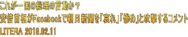 これが一国の総理の言動か？ 安倍首相がFacebookで朝日新聞を「哀れ」「惨め」と攻撃するコメント LITERA 2018.02.11