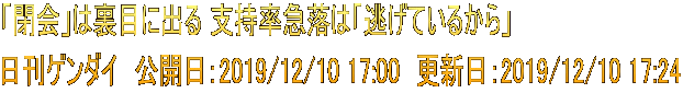 「閉会」は裏目に出る 支持率急落は「逃げているから」 日刊ゲンダイ　公開日：2019/12/10 17:00　更新日：2019/12/10 17:24