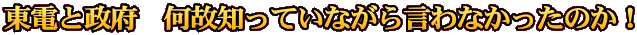 東電と政府　何故知っていながら言わなかったのか！