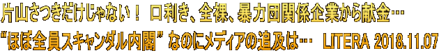 片山さつきだけじゃない！ 口利き、全裸、暴力団関係企業から献金… “ほぼ全員スキャンダル内閣” なのにメディアの追及は…　LITERA 2018.11.07