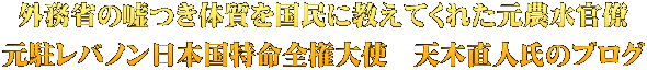 外務省の嘘つき体質を国民に教えてくれた元農水官僚 元駐レバノン日本国特命全権大使　天木直人氏のブログ