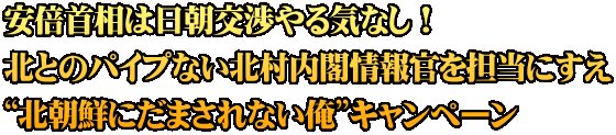 安倍首相は日朝交渉やる気なし！ 北とのパイプない北村内閣情報官を担当にすえ “北朝鮮にだまされない俺”キャンペーン