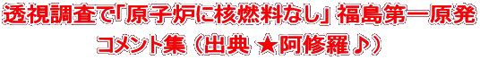 透視調査で「原子炉に核燃料なし」 福島第一原発 コメント集 （出典 ★阿修羅♪）