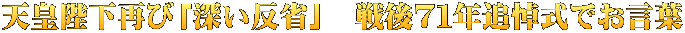 天皇陛下再び「深い反省」　戦後７１年追悼式でお言葉