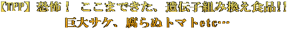 【TPP】恐怖！ ここまできた、遺伝子組み換え食品!!  巨大サケ、腐らぬトマトetc…
