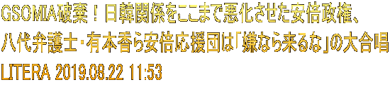 GSOMIA破棄！日韓関係をここまで悪化させた安倍政権、 八代弁護士・有本香ら安倍応援団は「嫌なら来るな」の大合唱 LITERA 2019.08.22 11:53